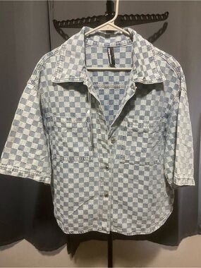 Checked Light Blue Denim Shirt Jacket & Shorts - MISGUIDED
